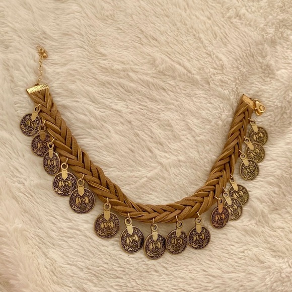 Charming Charlie Jewelry - Braided Leather and Gold Coin Choker